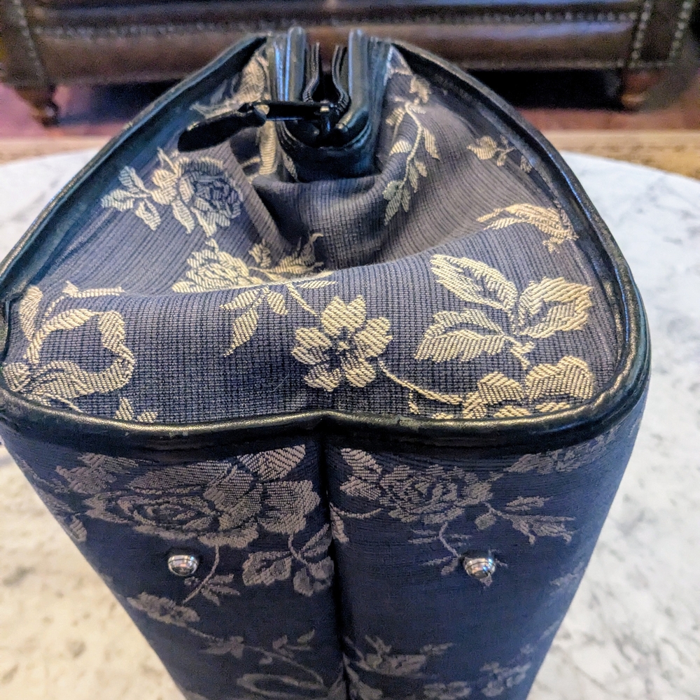 Brighton Vintage Blue Rose Tapestry & Leather Handbag EUC - Picture 7 of 9